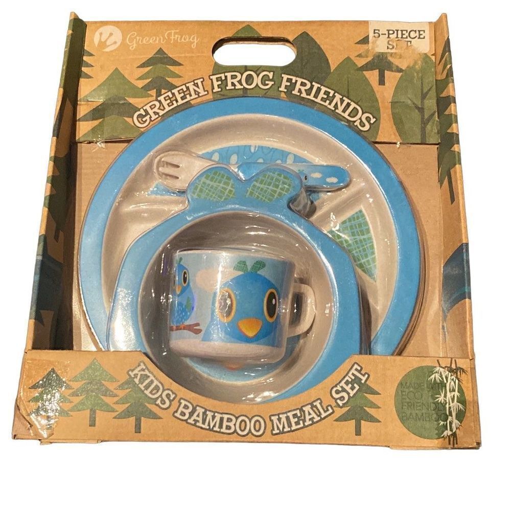 Kids Bamboo 5 Piece Meal Set Green Frog Friends